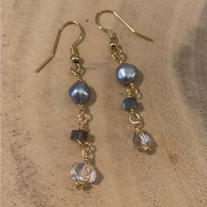 Handmade Pearl Labradorite and Herkimer Dangle Earrings